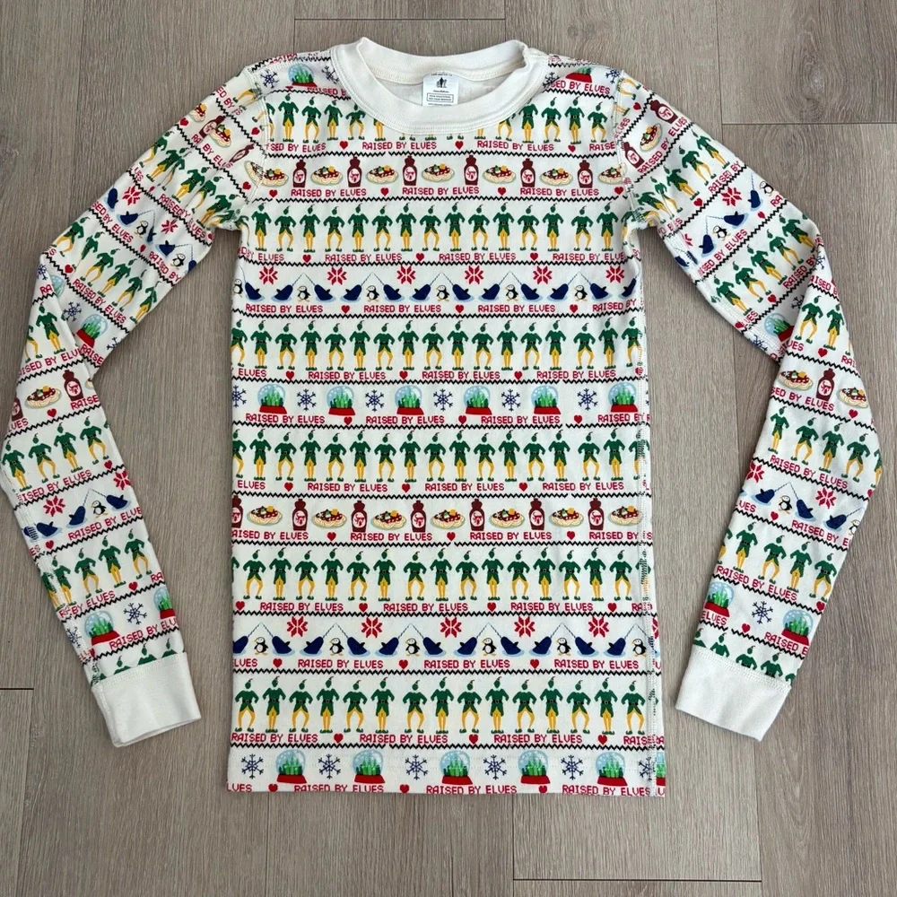 Hanna Andersson Elf Kids 14 Pajama Top Long John 100% Organic Cotton Holiday